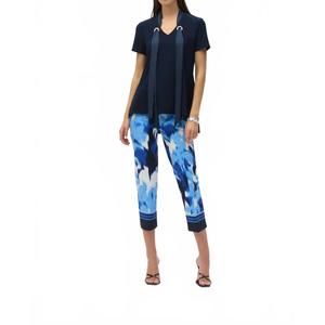 NEW JOSEPH RIBKOFF tropical print pull on cropped pants in blue/vanilla